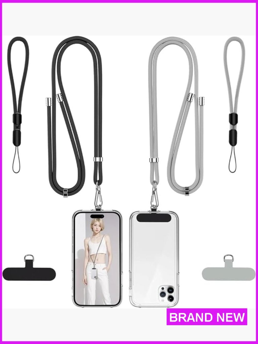 2 Pack Adjustable Phone Lanyard Crossbody Neck Strap with Wrist Strap and